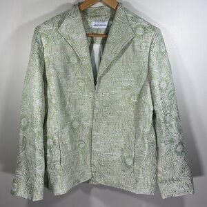 Alfred Dunner Green and Gold Shimmer Blazer with Clasp